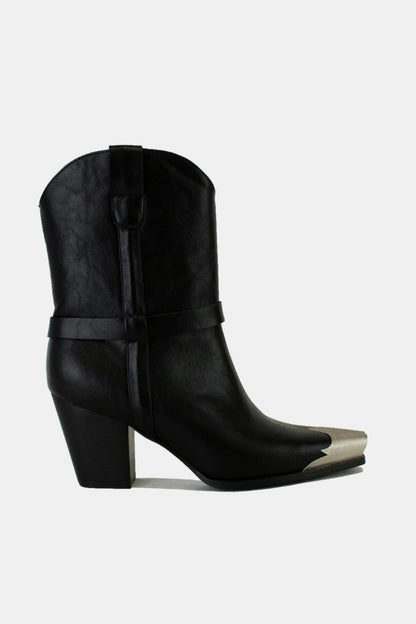 Black Faux Leather Metal Toe Ankle Boots - Tigbul's Variety Fashion Shop