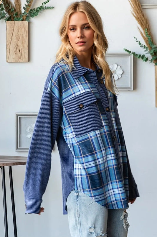 Plaid Button Up Long Sleeve Shirt with Breast Pockets - Tigbul's Variety Fashion Shop