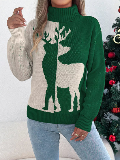 Christmas Reindeer Turtleneck Sweater - Tigbul's Variety Fashion Shop