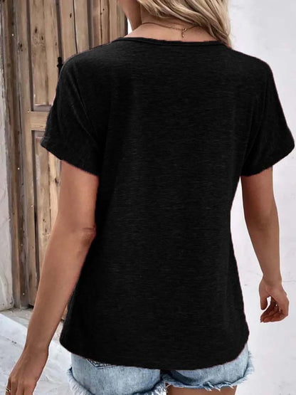 Decor Button Short Sleeve T-Shirt - Tigbul's Variety Fashion Shop