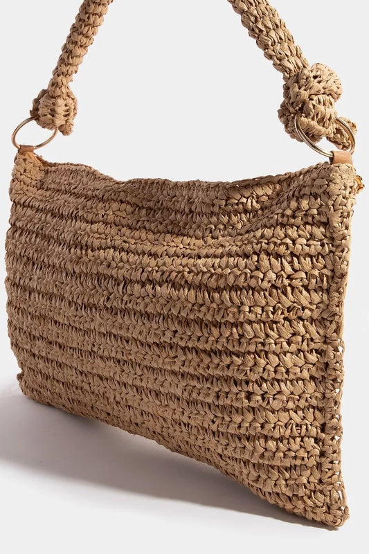 Fame Braided Handle Rectangular Straw Hand Bag - Tigbul's Variety Fashion Shop