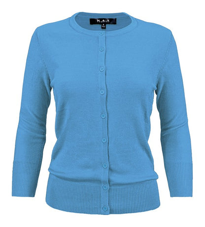 Ladies Crewneck Button Down Knit Cardigan Sweater - Tigbul's Variety Fashion Shop