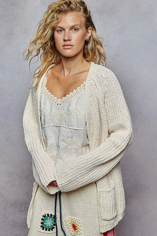 POL Open Front Knit Cardigan with Front Pocket - Tigbul's Variety Fashion Shop