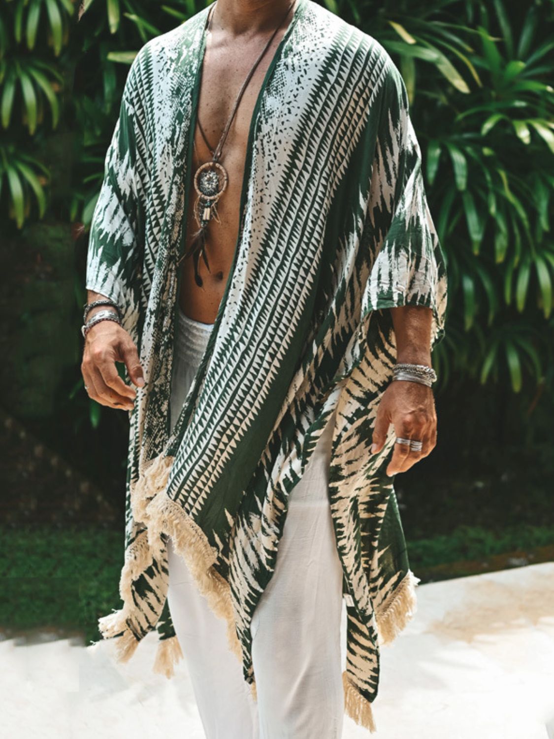 Men's Full Size Fringe Open Front Cover-Up Plus Size - Tigbul's Variety Fashion Shop