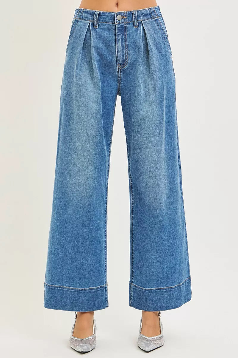 RISEN Slouchy Wide Leg Jeans With Pleats - Tigbul's Variety Fashion Shop