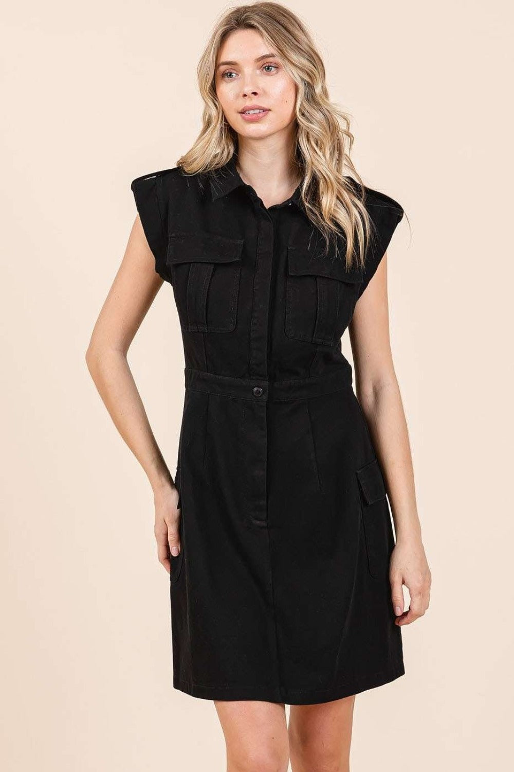 Cargo Pocket Half Button Mini Dress - Tigbul's Variety Fashion Shop