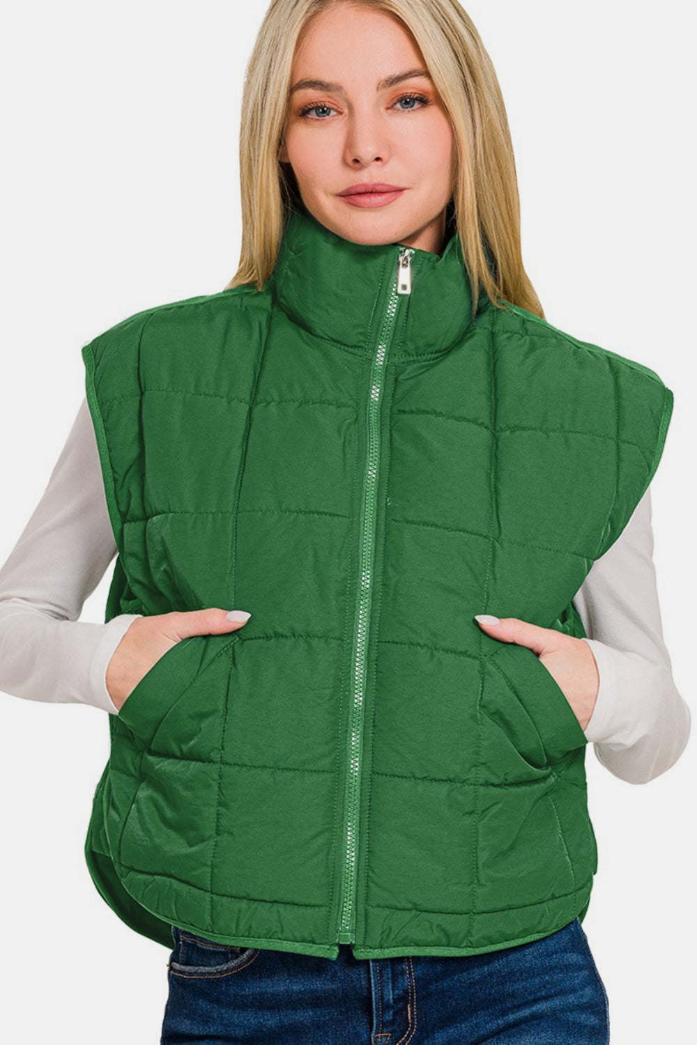 Zenana Zip Up Cropped Puffer Vest with Pockets - Tigbul's Variety Fashion Shop