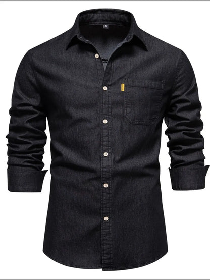 Men's Button-Down Denim Shirt with Chest Pocket - Tigbul's Variety Fashion Shop