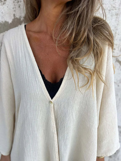 Full Size One Button Long Sleeve Shirt - Tigbul's Variety Fashion Shop