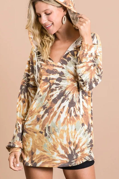Tie Dye Terry Hoodie With Twill Tape Drawstring - Tigbul's Variety Fashion Shop
