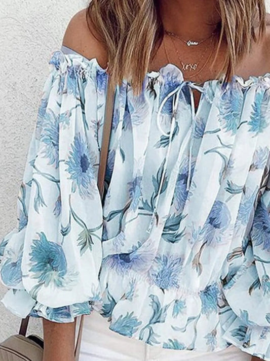 Off-Shoulder Floral Print Blouse - Tigbul's Variety Fashion Shop