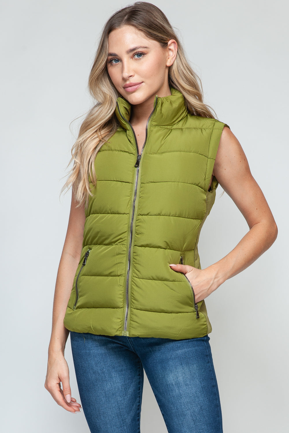 Green Zip Up Turtleneck Vest with Pockets - Tigbul's Variety Fashion Shop