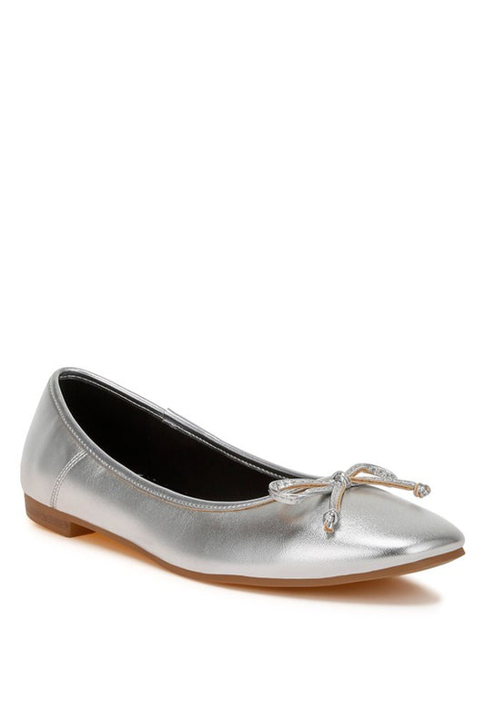 Ipara Bow Detail Metallic Ballerinas - Tigbul's Variety Fashion Shop