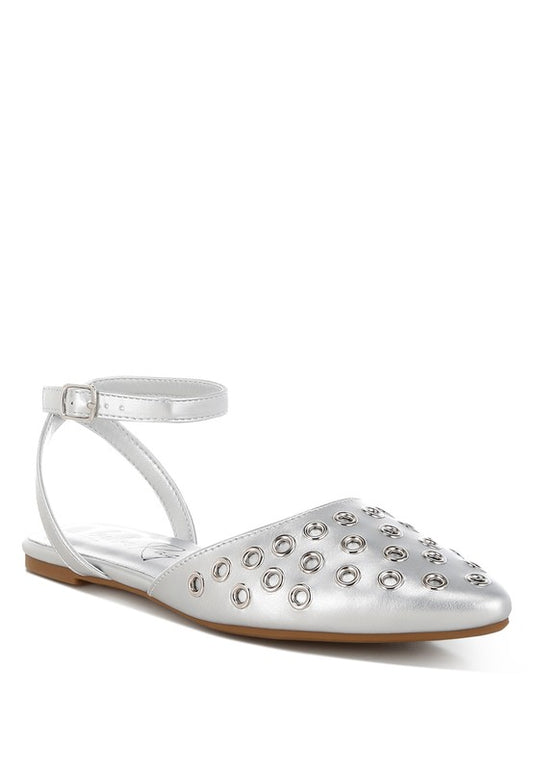 Chalcis Metallic Eyelet Detail Flat Sandals - Tigbul's Variety Fashion Shop