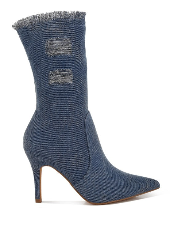 Himkok Distressed Denim Mid-Calf Boots - Tigbul's Variety Fashion Shop