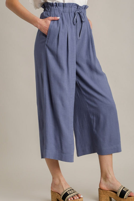 Umgee Full Size Linen Wide Fit Pants with Drawstring Plus Size - Tigbul's Variety Fashion Shop