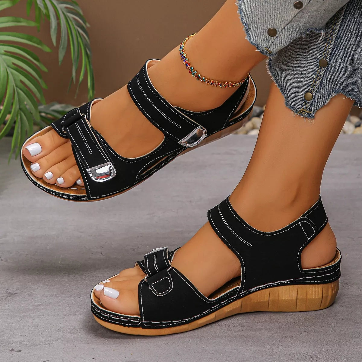 Open Toe Easy Strap Wedge Summer Sandals - Tigbul's Variety Fashion Shop