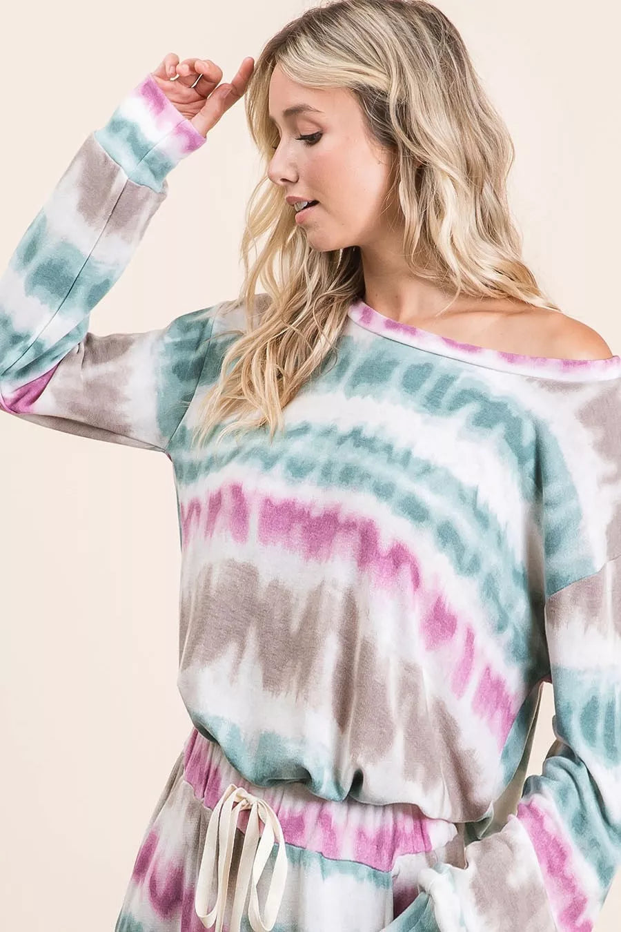 BiBi Tie Dye Print Terry Sweatshirt - Tigbul's Variety Fashion Shop