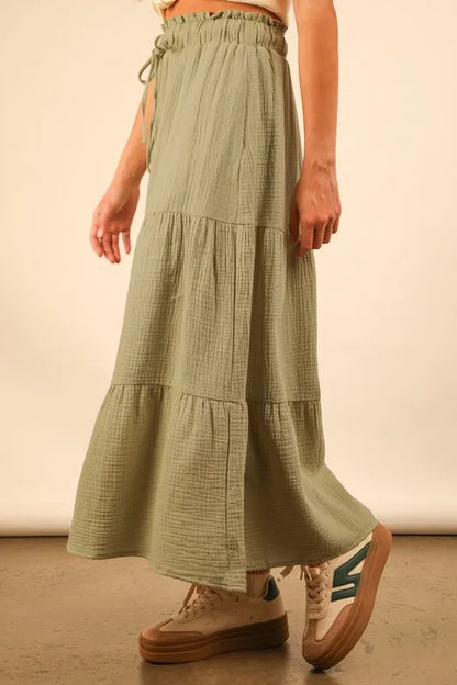 Green Elastic Waist Tiered Maxi Skirt - Tigbul's Variety Fashion Shop