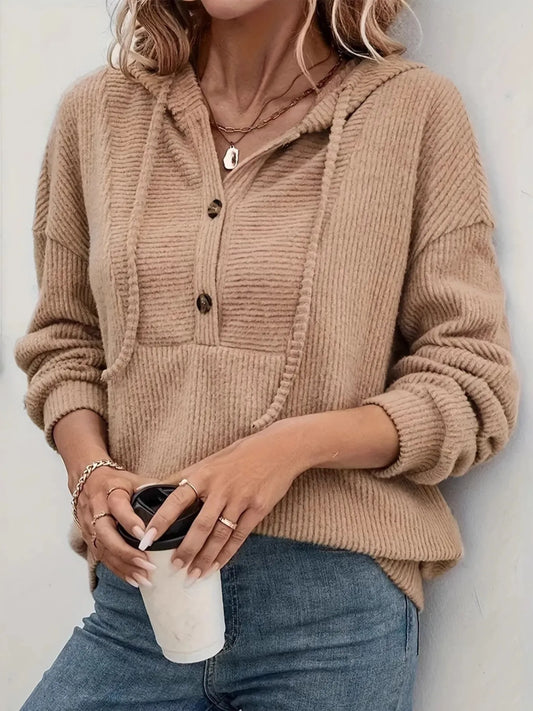 Drawstring Button Front Hoodie - Tigbul's Variety Fashion Shop