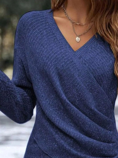 Surplice Long Sleeve Knit Top - Tigbul's Variety Fashion Shop