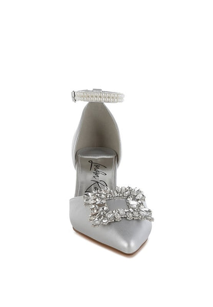 Onkana Diamante Brooch Kitten Heel Sandals - Tigbul's Variety Fashion Shop