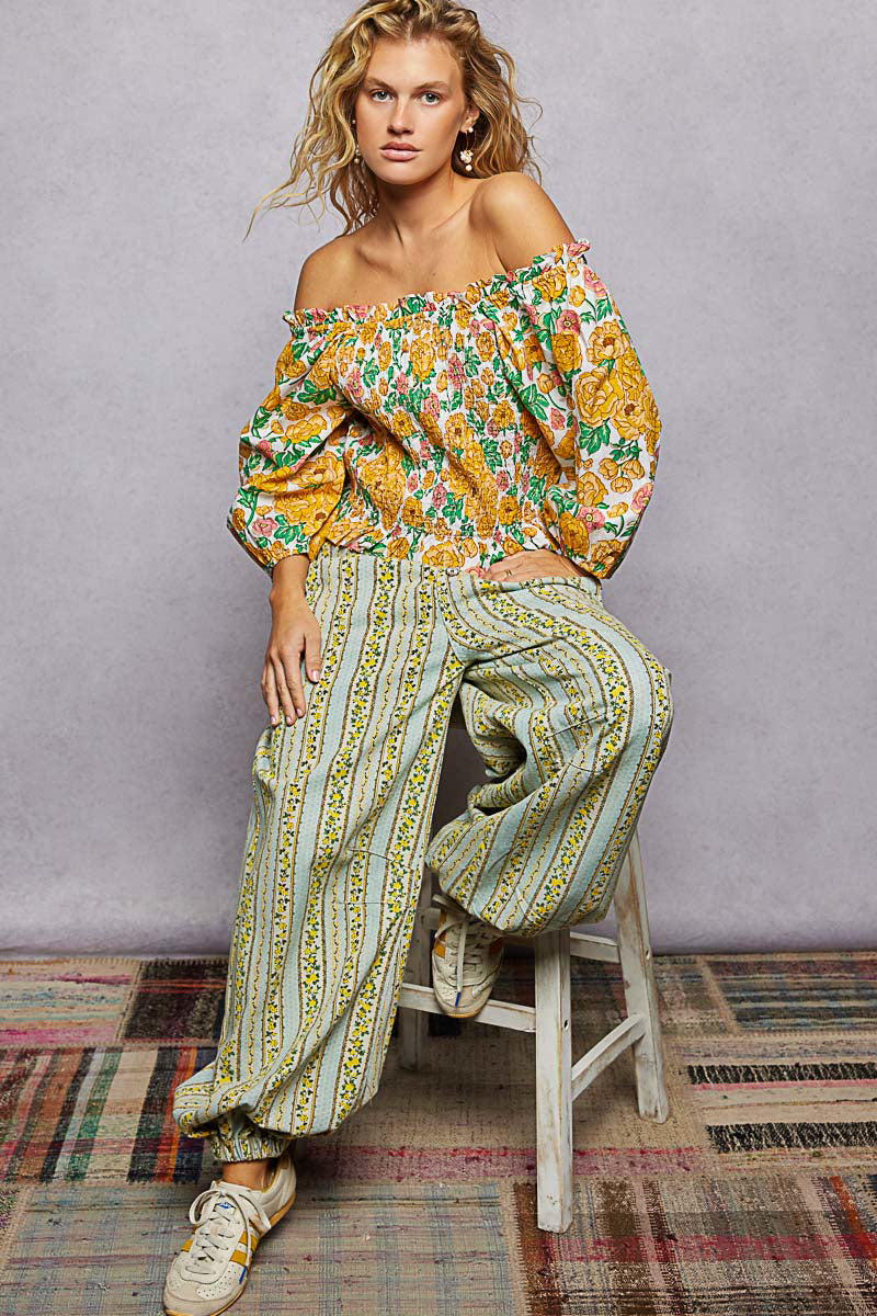 POL Floral Print Off-Shoulder Smocked Blouse | Tigbuls Variety