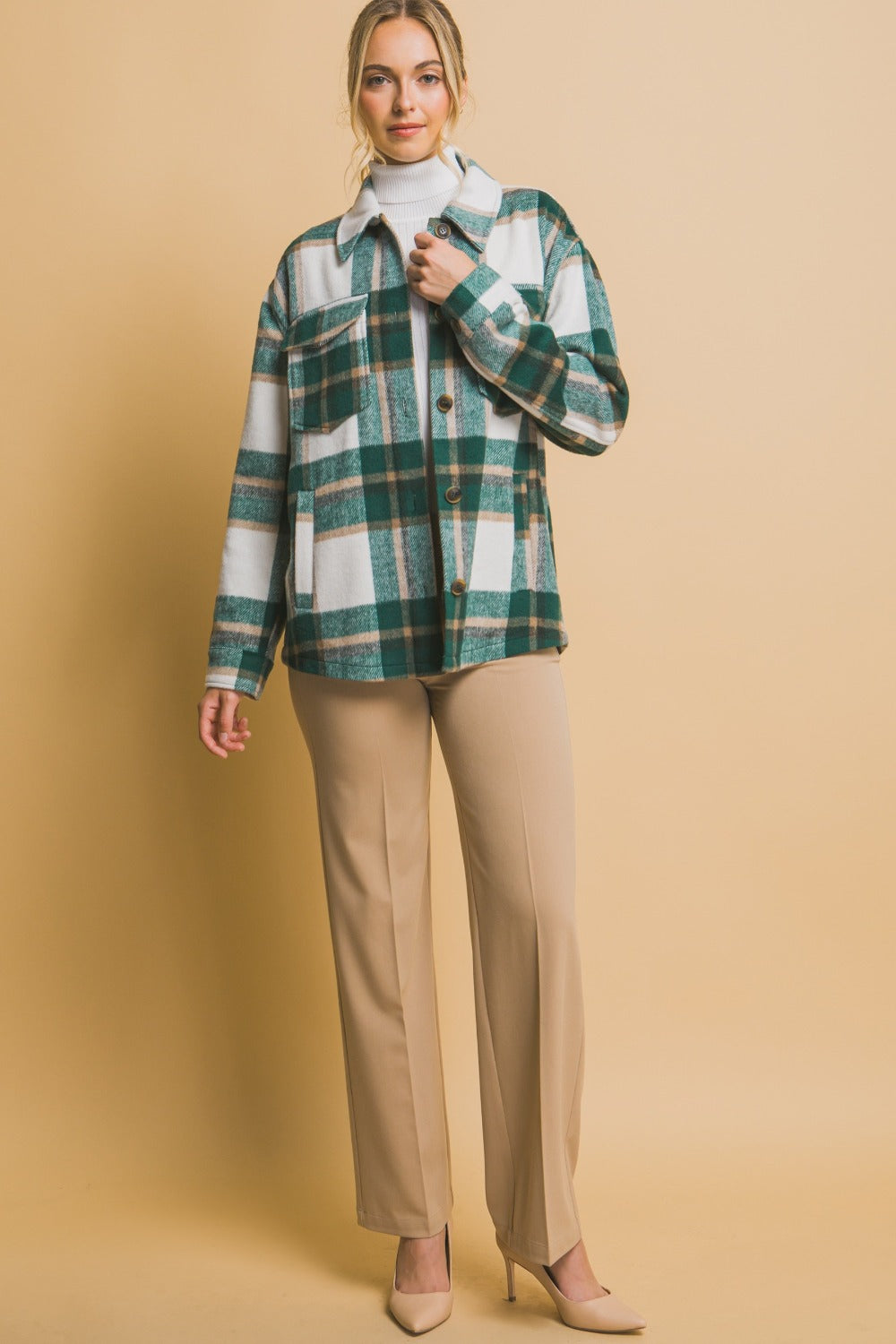 Love Tree Plaid Button Up Shacket - Tigbul's Variety Fashion Shop