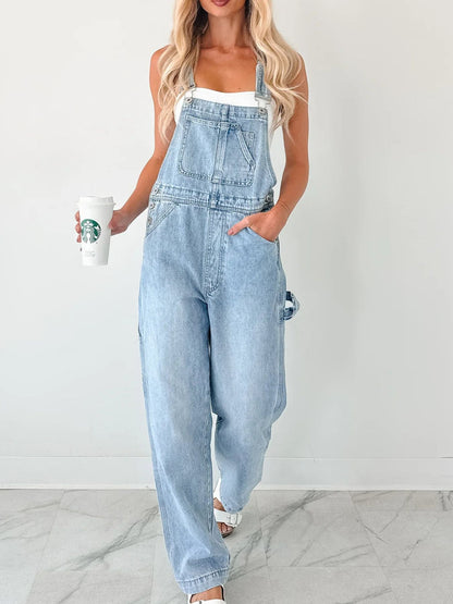 Wide Strap Relaxed Fit Light Blue Denim Overalls | Tigbuls Variety