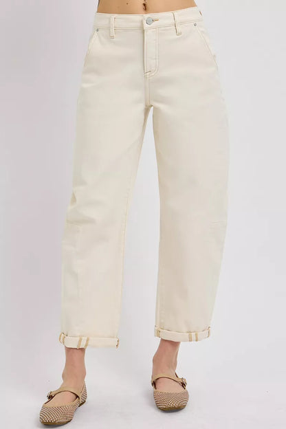 RISEN High Rise Relaxed Barrel Cuffed Jeans - Tigbul's Variety Fashion Shop