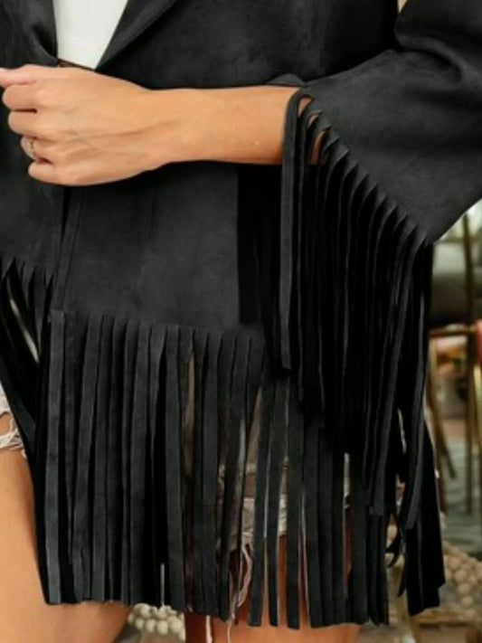 BiBi Suede Single Blazer with Fringed Hem - Tigbul's Variety Fashion Shop