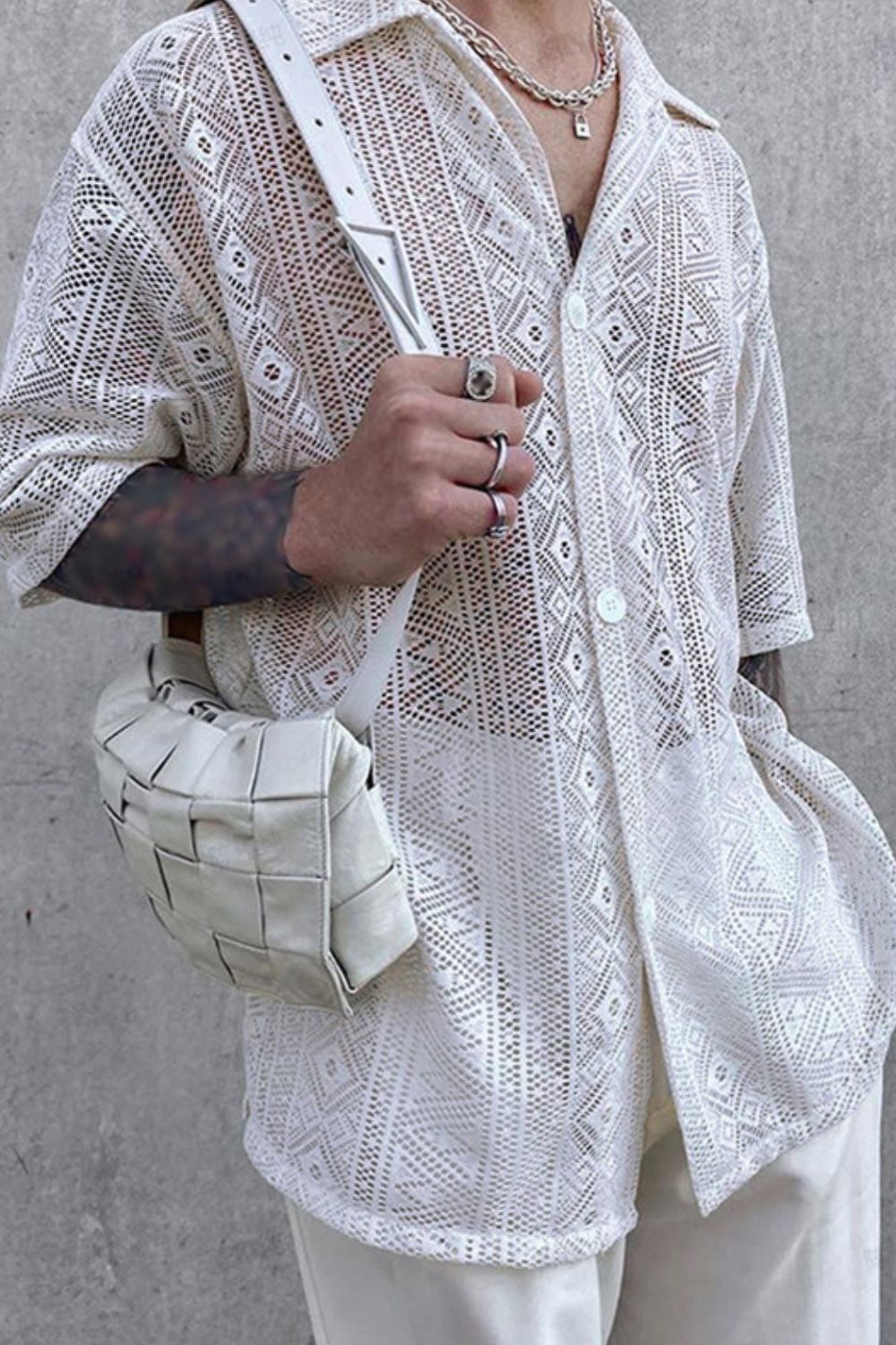 Men's Full Size Lace Half Sleeve Button Down Shirt Plus Size - Tigbul's Variety Fashion Shop