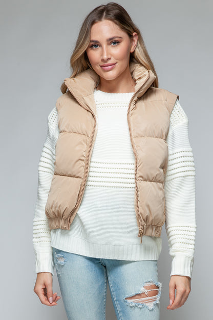 Tan Fine Faux Fur Lining Quilted Vest | Tigbuls Variety Fashion