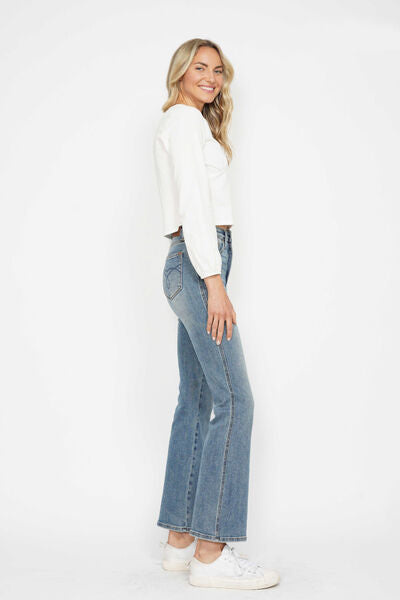 Tummy Control Back Embroidered Pocketed Bootcut Jeans | Tigbuls