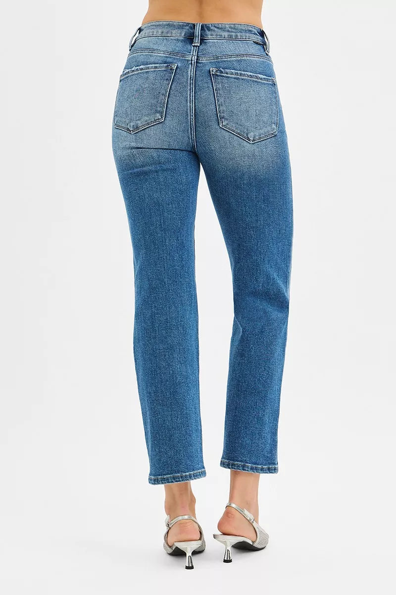 RISEN Tummy Control High Rise Crop Straight Jeans - Tigbul's Variety Fashion Shop