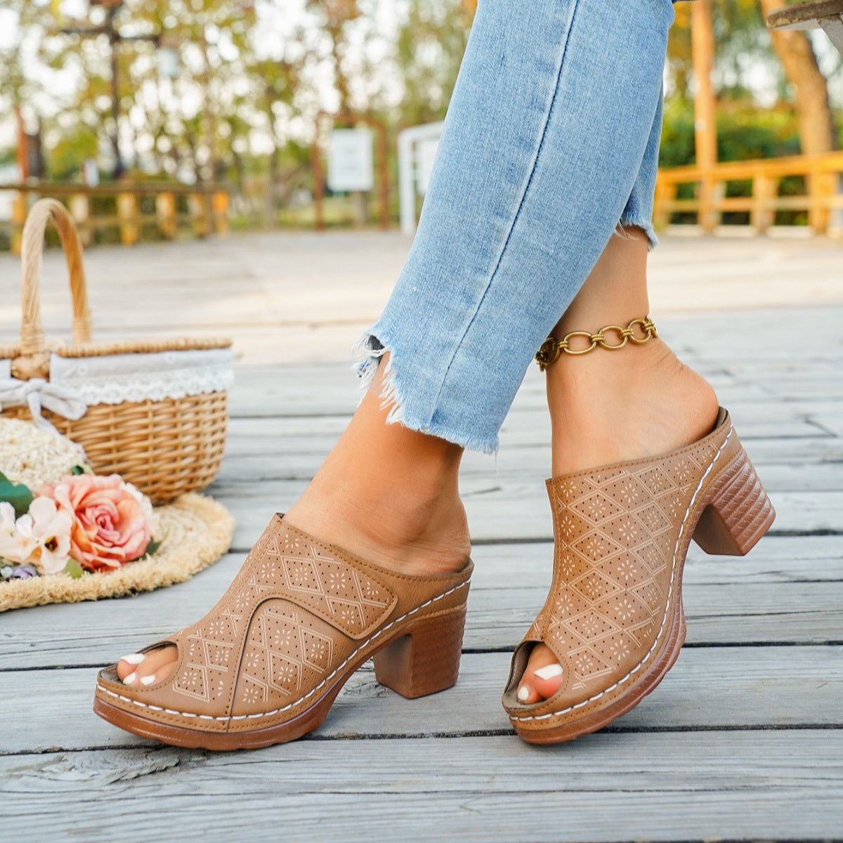 Peep Toe Block Heel Sandals - Tigbul's Variety Fashion Shop