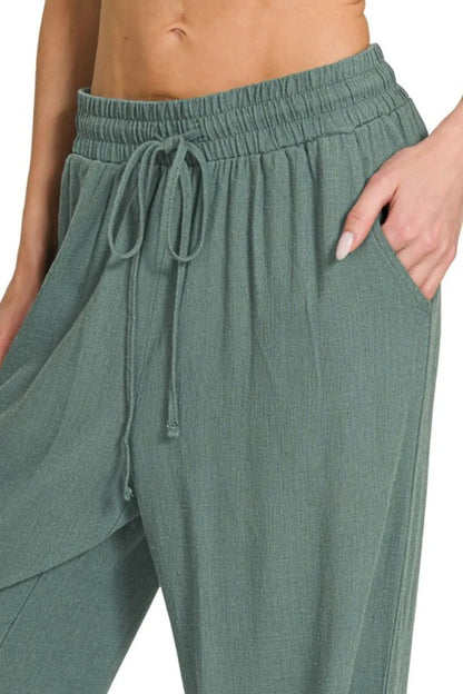 Zenana Linen Drawstring Pants - Tigbul's Variety Fashion Shop