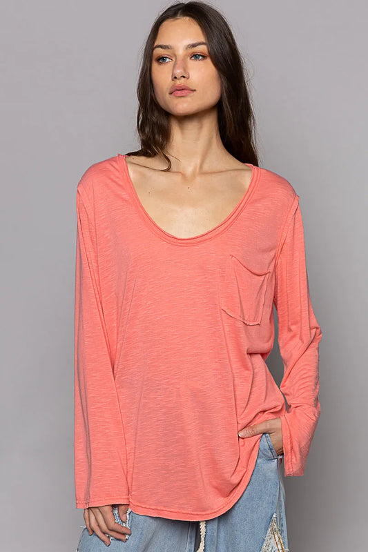 POL Chest Pocket Long Sleeve T-Shirt - Tigbul's Variety Fashion Shop