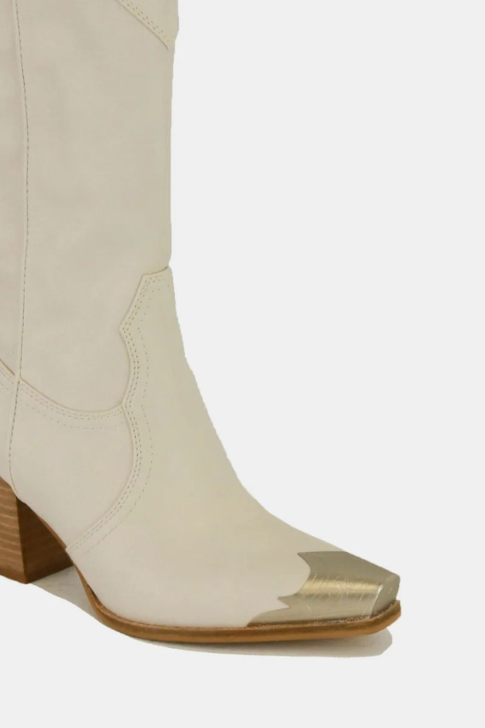 Ivory Metal-Toe Block Heel Ankle Boots