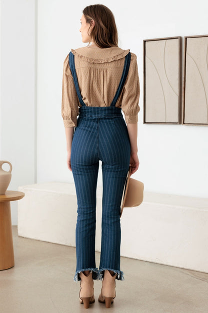 Litz La Striped Stretched Suspender Denim Overalls - Tigbul's Variety Fashion Shop