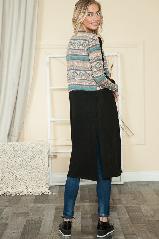 Mixed Media Maxi Cardigan - Tigbul's Variety Fashion Shop