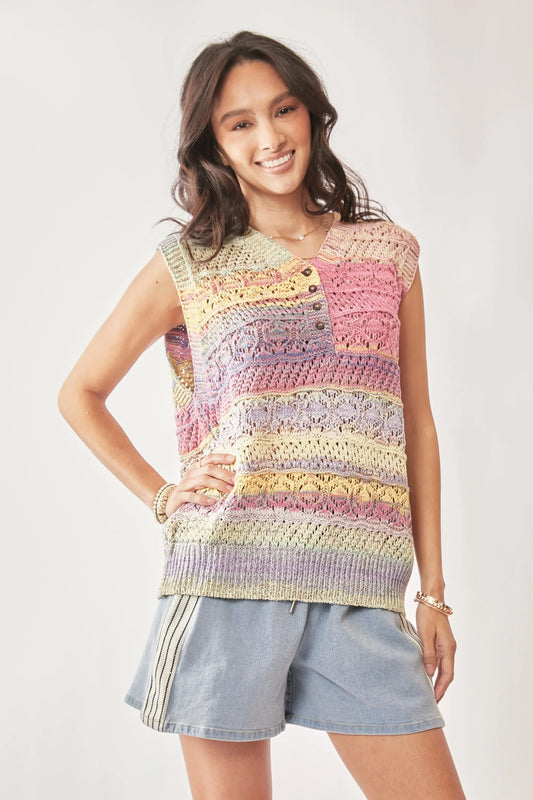 Multi Color Crochet Sleeveless Knit Vest Top - Tigbul's Variety Fashion Shop