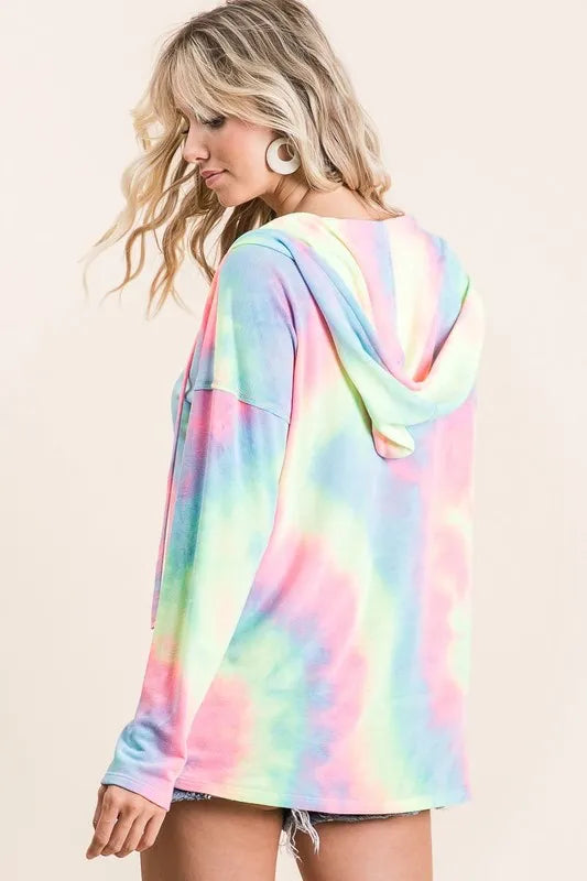 Tie Dye Terry Long Sleeve Hoodie - Tigbul's Variety Fashion Shop