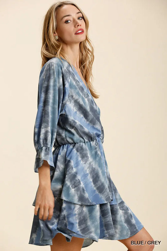 Umgee Tie Dye Ruffled Layered Dress with Elastic Waistband - Tigbul's Variety Fashion Shop