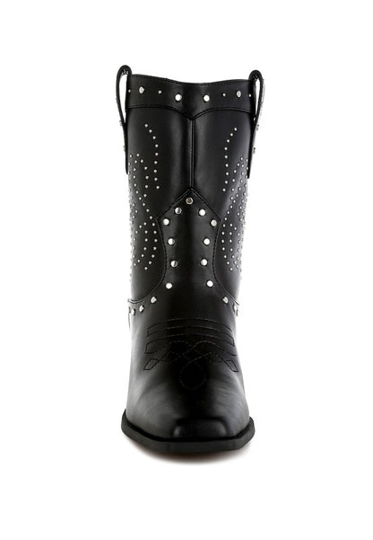 Equine Studded Embroidery Cowboy Boots - Tigbul's Variety Fashion Shop
