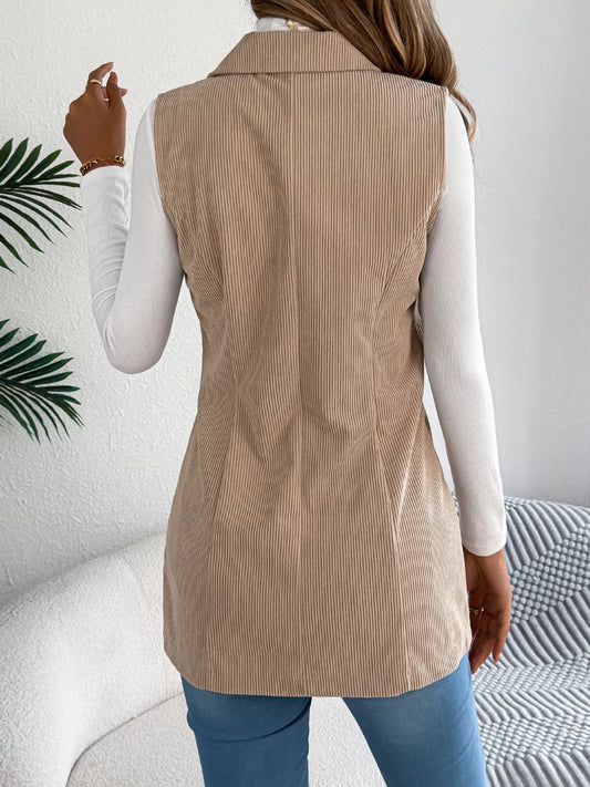 Button-Front Longline Vest Coat - Tigbul's Variety Fashion Shop