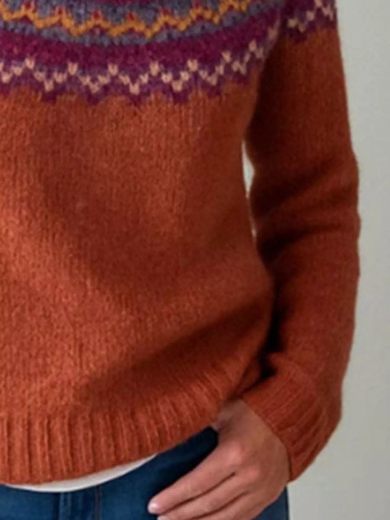 Full Size Vintage Patterned Round Neck Sweater Plus Size - Tigbul's Variety Fashion Shop