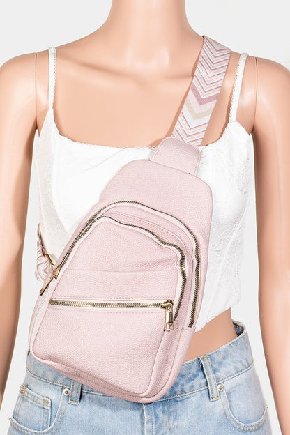 PU Leather Chevron Strap Crossbody Bag