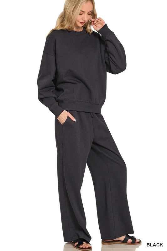 Zenana Fleece Long Sleeve Top and Sweatpants Set - Tigbul's Variety Fashion Shop