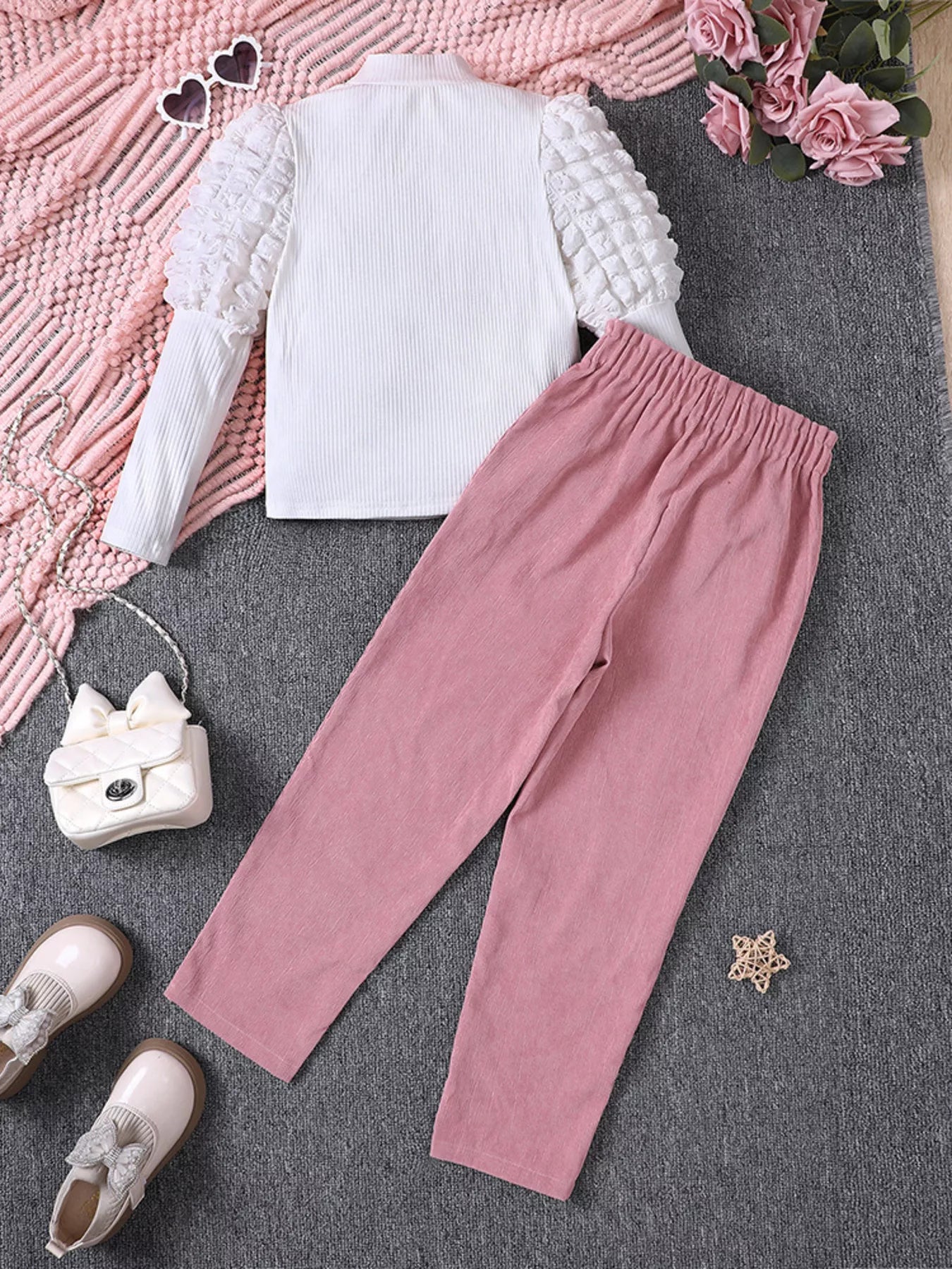 Children's Girls Puff Sleeve Top and Pants Set - Tigbuls Variety